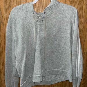 Gray Lace-Up Hoodie crop-top